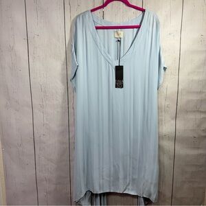 Tina Jo Glacier Blue Tie Back V-Neck Dress Size 8 Resortwear Coastal Minimalist
